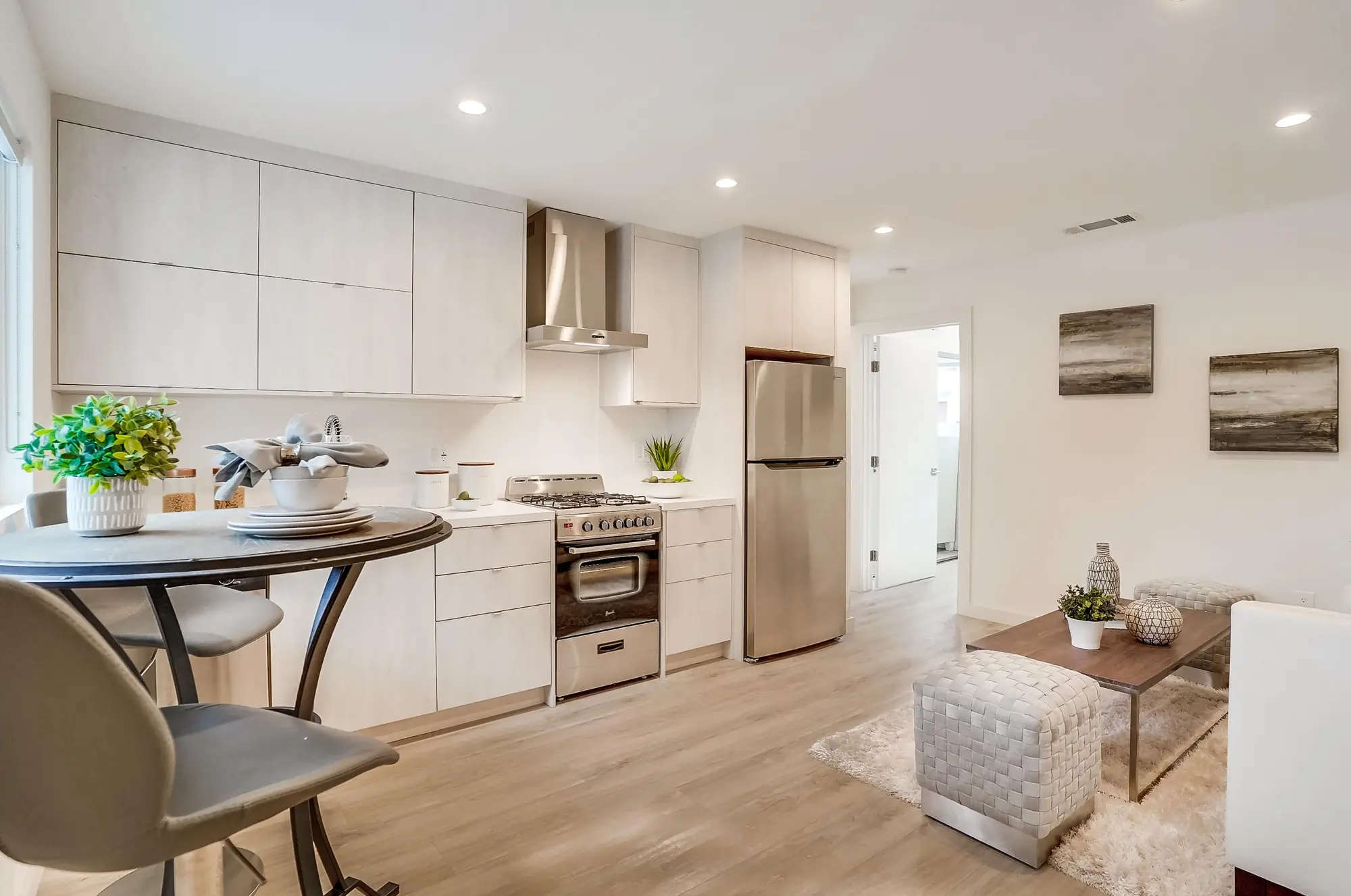 Bright kitchen with stainless appliances